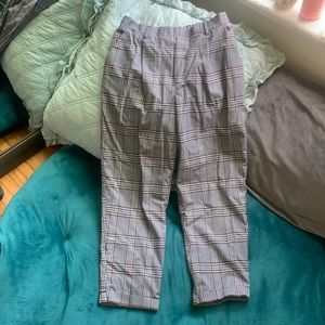 Plaid trousers, ankle length, mid/high rise